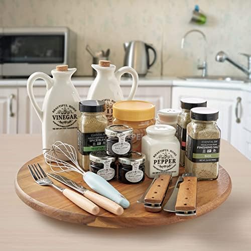 Acacia Wood Lazy Susan, Wood Turntable Tray Cabinet Organizer,14"