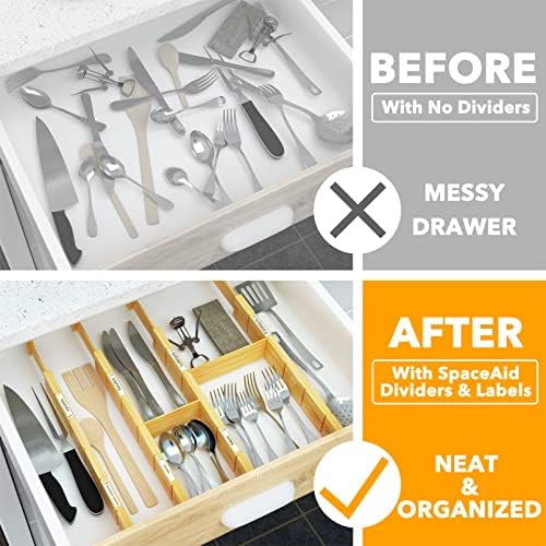SpaceAid Bamboo 13.25-17“ Drawer Dividers (Need 2.35" Deep Drawer) Kitchen Adjustable Organizers, Expandable Organizatio