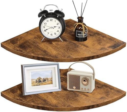 Homode Corner Shelf Wall Mount, 12 Inch Wood Floating Corner Shelves with Cord Hole, Set of 2 Large Corner Hanging Shelv