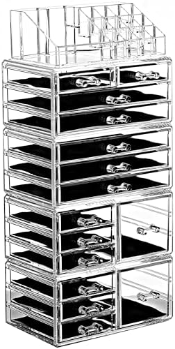 Ikee Design 5 Pcs Acrylic Makeup Organizer, 15 Drawers Lipstick Holders