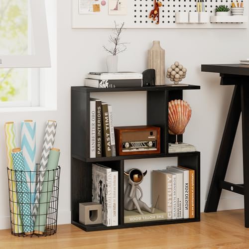 GIANTEX 3-Tier S-Shaped Bookshelves Set of 2, Modern Geometric Bookcase, Freestanding Display Shelf for Small Space, Ver