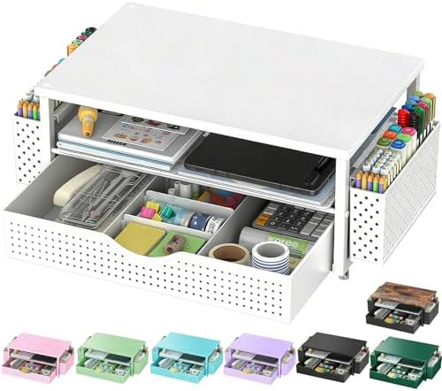 Spacrea Computer Monitor Stand with Drawer and 2 Pen Holders, White