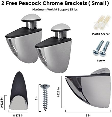 Rectangle Glass Shelf 4-3/4" x 33"- 3/8 Inch Thick Floating Shelf with 2 Free Chrome Brackets and Screws For Bathroom, L