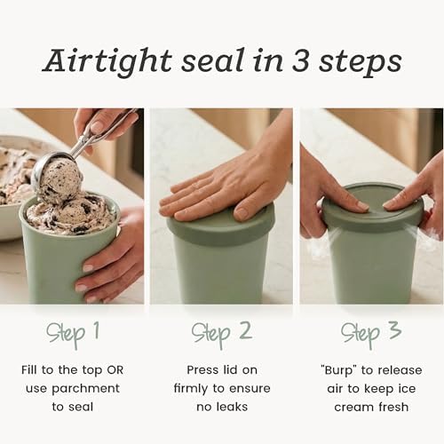 StarPack Freeze The Day Homemade Ice Cream Containers (2-Pack, 1 Quart) - Airtight Silicone Lids, BPA-Free Reusable Polypropylene Freezer Containers with Dry Erase Pen and Labels, Sage Green and Pink