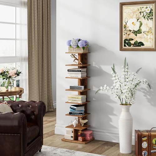 TUTOTAK Book Shelf, Narrow Spine Bookshelf, 8-Tier Bookcase for Small Space