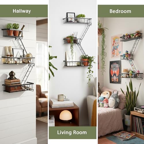 SweetSage Fire Escape Wall Shelf, Modern City Corner Wall Decorative Action Figure Metal Display with Mini Shelf, Black 