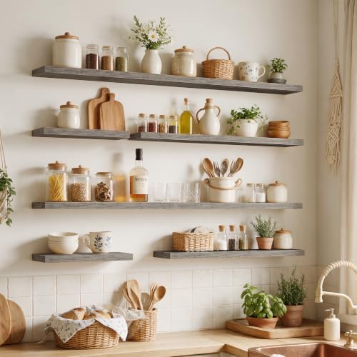 72 Inch Floating Shelves for Wall 2 Pack, Wood Wall Bathroom Shelves