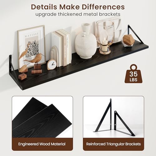 Axeman Deep Floating Shelves, 48'' x 10'' Black Wall Shelves Set of 2
