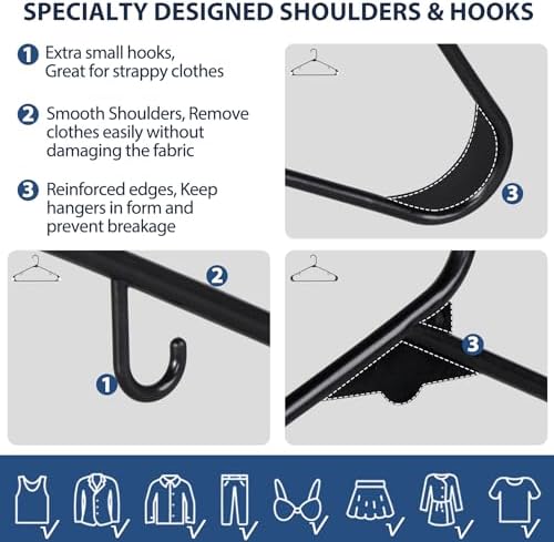 SUPER DEAL Plastic Hangers 100 Pack, Clothes Hangers with Double Hooks for Coat Shirts Pants Dresses, Heavy Duty Durable Closet Space Saving, Black