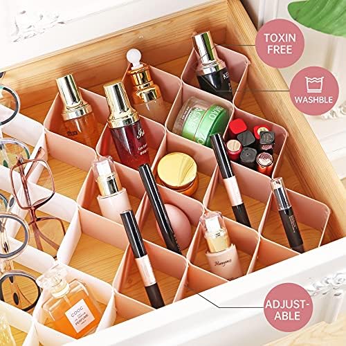ROUFA Sock Drawer Organizer for Dresser, Honeycomb Underwear Dividers for Women, Panty Separator for Bras, Socks, Belt and Leggings (12pcs.Pink)