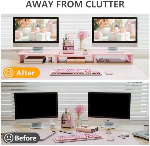 TAVR Dual Monitor Stand Riser, Wooden Computer Monitor Stand for 2 Monitors