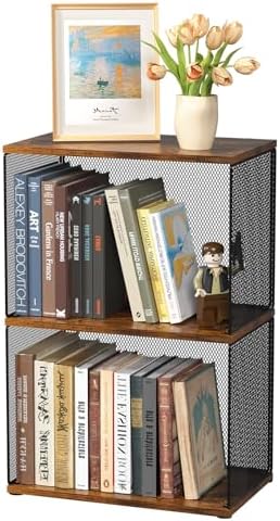 Dmevkic Small Bookshelf 2 Tiers Bookshelf for Small Spaces DIY Variable Stackable Cube Storage Organizer for Kid Bedroom
