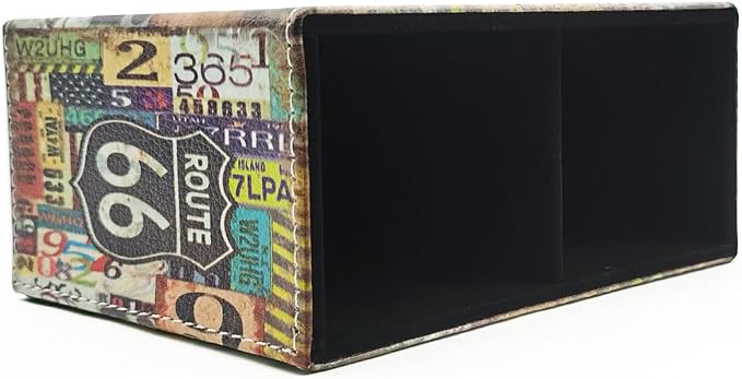 Pen Holder, Rectangle Vintage Pencil Holder with 2 Compartments, PU Leather Art Remote Control Holder Organizer Storage for Desk Accessory (66 Route)