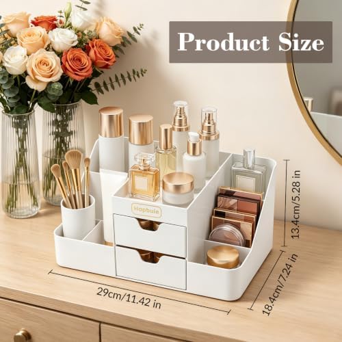 Cologne Organizer for Men with Drawers, Vanity Makeup Storage,White
