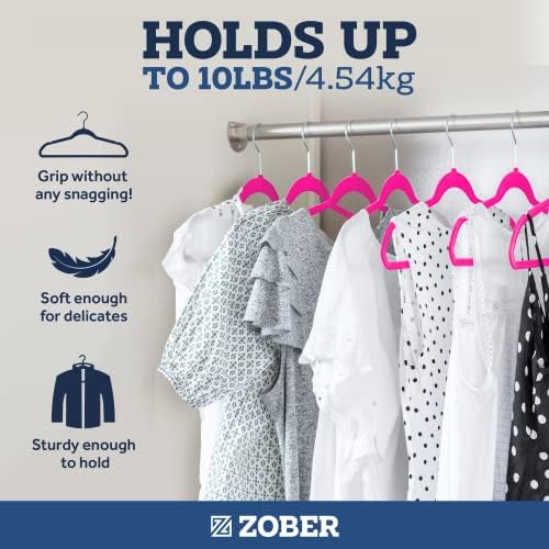 Zober Velvet Hangers 50 Pack - Heavy Duty Pink Hangers for Coats, Pants & Dress Clothes - Non Slip Clothes Hanger Set - Space Saving Felt Hangers for Clothing