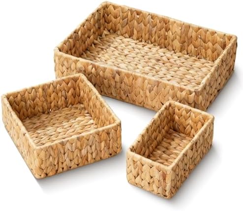 Wicker Storage Baskets Set of 3, Large and Small Wicker Pantry Baskets Set
