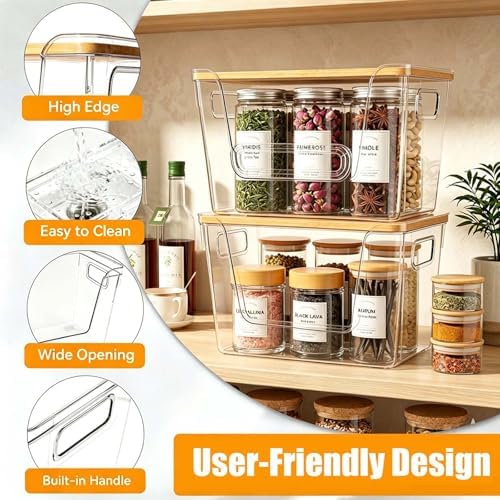 4 Pack Pantry Organizers and Storage with Bamboo Lids