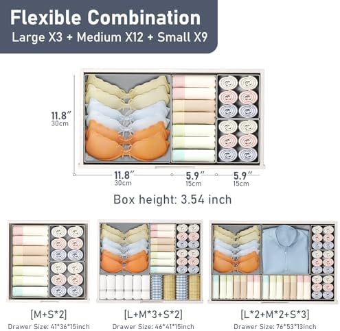 DIMJ Drawer Organizer Clothes Storage - 24 Pack Baby Dresser Organizer for Nursery, Foldable Closet Drawer Organizer Bins for Bedroom Organization, Fabric Storage Dividers for Socks, Underwears, Bras
