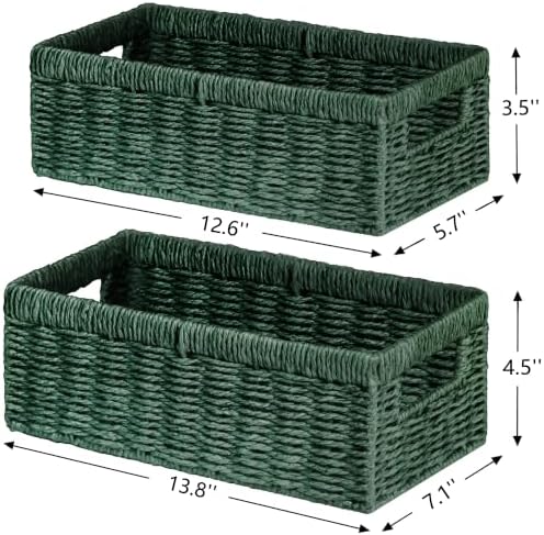 Vagusicc Wicker Storage Basket, Set of 2 Hand-Woven Paper Rope Wicker Baskets for Organizing Decor Storage Bins for Coun