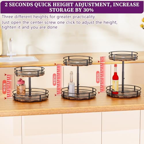 Heavy-Duty 2-Tier Lazy Susan Organizer, Adjustable to Different Heights, Countertop Spice Rack, Upgraded Thickened Woode