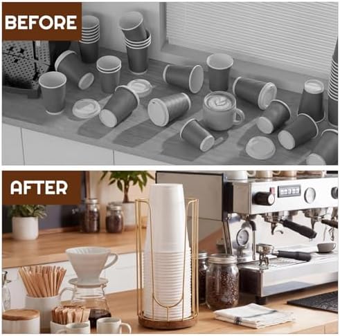 Geelin 18oz Adjustable Coffee Cup and Lid Dispenser with Wooden Base