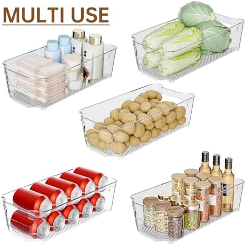 incostar Clear Fridge Organizer, Refrigerator Organizer Bins with Handle, Freezer, Kitchen Cabinet, Pantry Organization,