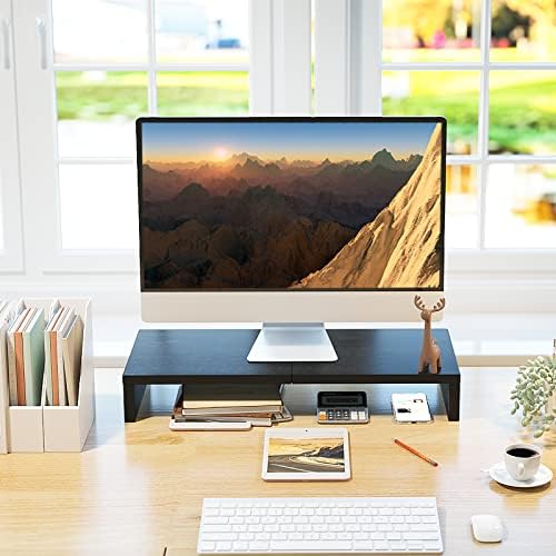 TEAMIX 20 Inch Monitor Stand Riser for Desk, Wood Computer Stand, Black