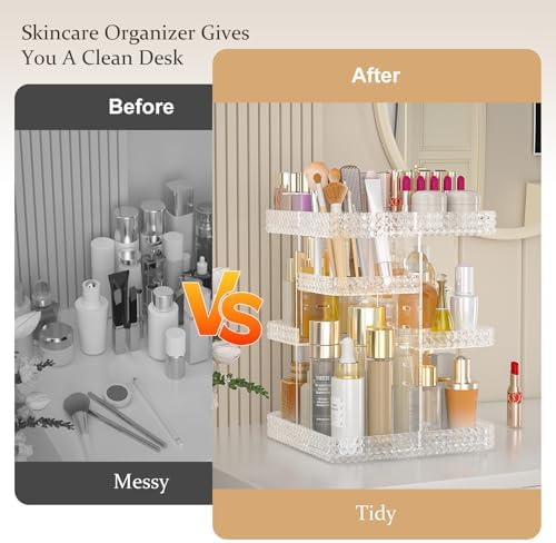 Rotating Makeup Organizer with Makeup Brush Holder,Large Capacity Perfume Organizer for Vanity Countertop,Acrylic Skinca