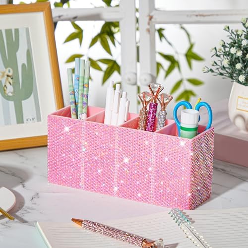 Rhinestone Desk Organizer, Pink Pen Makeup Brush Holder