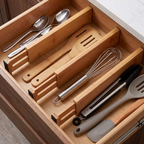 Cortesi Home Traci Natural Bamboo Spring Loaded Adjustable Drawer Dividers Set of 4