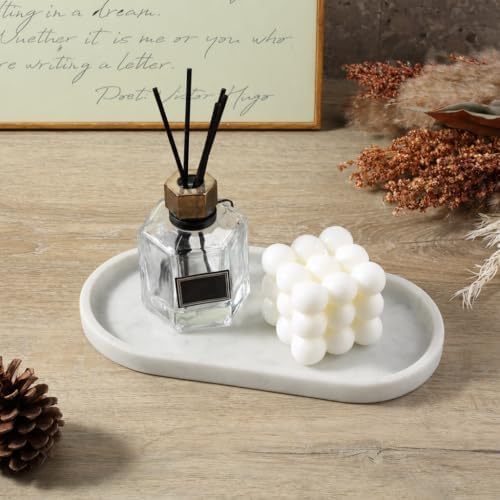 Koville Natural White Marble Tray for Home Decor, 10" x 5" Marble Vanity Tray for Bathroom Countertop Organizer Stone Tr