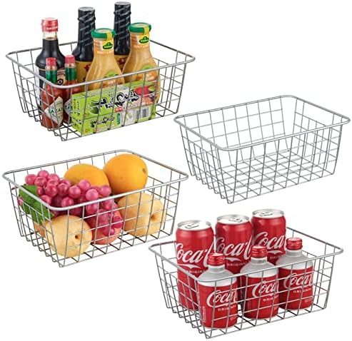 JUNCHU CHERRY Wire Kitchen Storage Basket 4 Packs,Perfect Pantry Organization Accessories Baskets,Laundry Basket,Counter