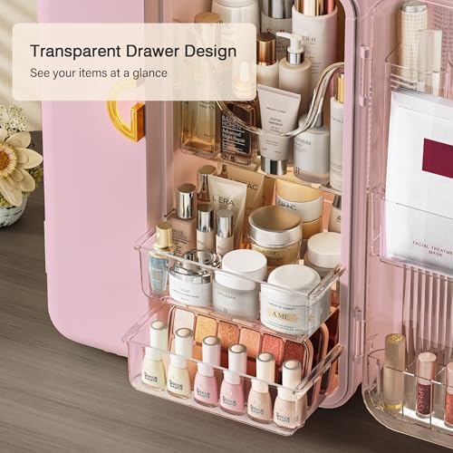 UAK Makeup Organizer with Drawers for Vanity, Cosmetic Display Case with Brush Holders, Storage for Skincare Countertop 