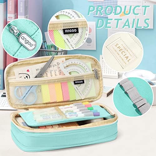 KPX Big Capacity Pencil Pen Case Bag with Zipper Office College School Storage Large Capacity Bag Pouch Holder Box Organizer Colorful (Cyan)