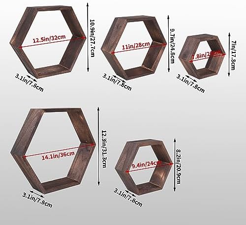 WONFUlity Hexagon Floating Shelves, Hexagonal Shelf Wall Mounted Storage