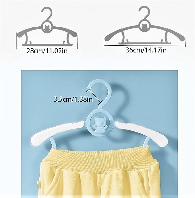 Baby Clothes Hangers 50 Pack, Plastic Kids Hangers Space Saving for Closet | Blue Hanger for Toddler Girl and Boy - Lightweight Anti-Slip Cascading Padded Extendable Adjustable Pant Bear Children Hangar