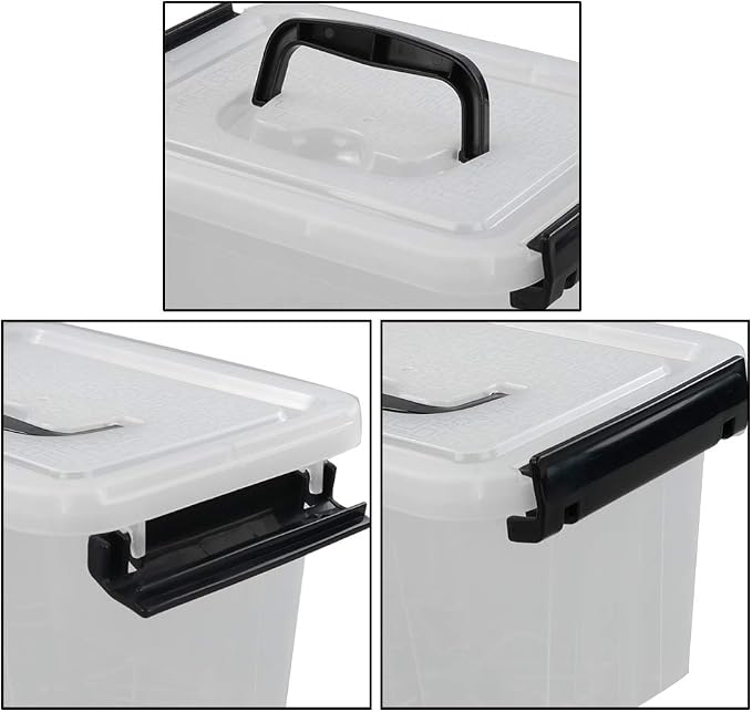 Ramddy 3.5 Quart Small Plastic Lidded Storage Box with Handles, 6 Packs | Clear Latching Bin