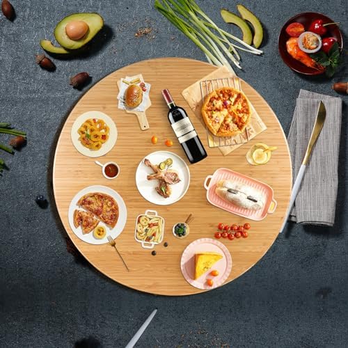(26 Inch) Bamboo Large Lazy Susan for Dining Table Top with Heavy Duty Metal Rotating Hardware