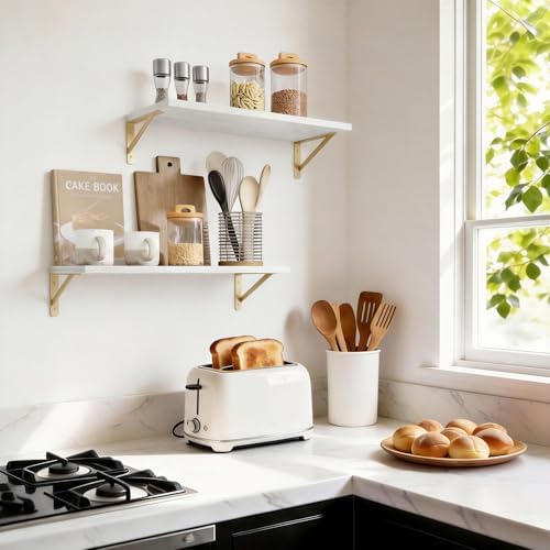 Fixwal 2pcs 10 in Deep Floating Shelves for Wall (White, 23.6" L)