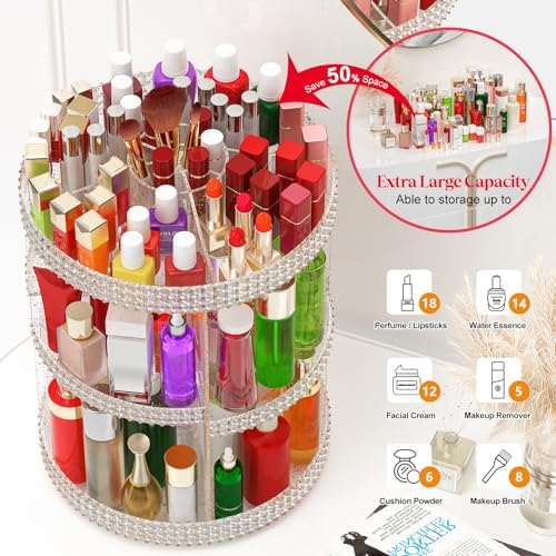 Awenia Makeup Organizer 360-Degree Rotating, Adjustable Makeup Storage, 7 Layers Large Capacity Cosmetic Storage Unit, F
