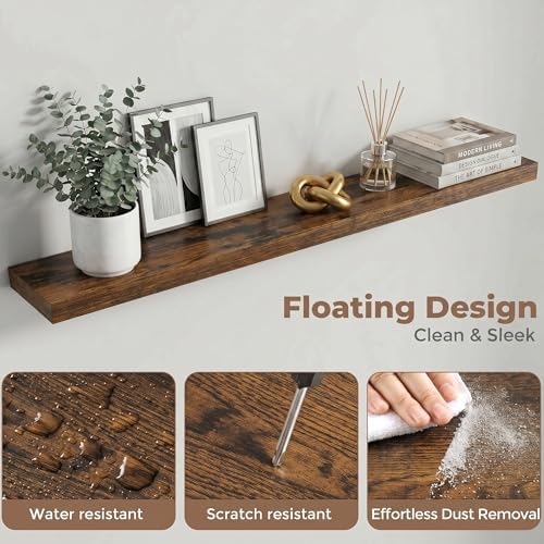 48 Inch Floating Shelves for Wall, 6.5"D Wood Storage Shelves, Brown Finish