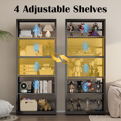 SteeLoong 5 Tier Bookcase,Metal Bookshelf with Adjustable Feet & Shelves