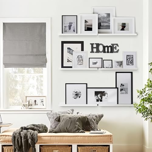 24 Inch Floating Nursery Book Shelves, White Picture Ledge Shelf 4-Pack