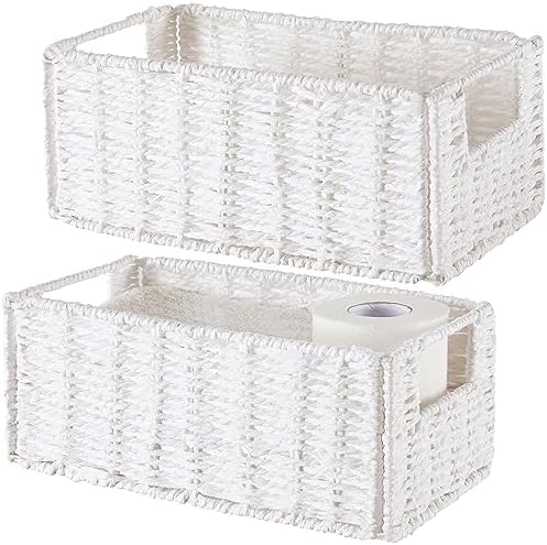 Vagusicc Wicker Storage Basket, Set of 2 Hand-Woven Paper Rope Wicker Basket, Small Storage Baskets for Organizing Toile