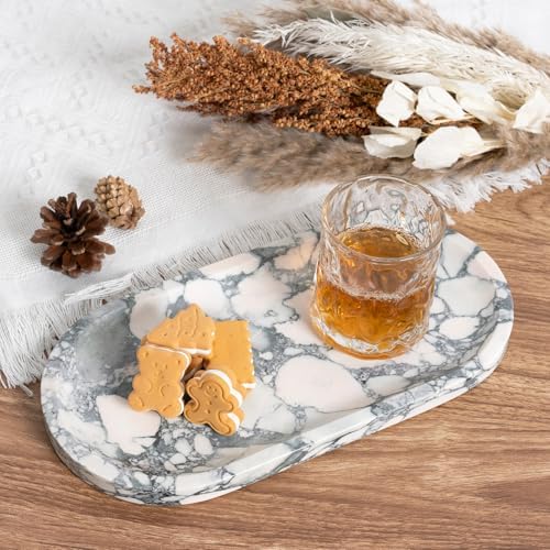 Koville Natural Marble Tray for Bathroom Countertop, Marble Vanity Trays for Perfume, Cosmetics, Jewelry, Decorative Tra