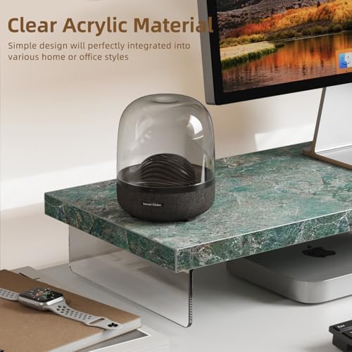 Dual Monitor Stand Riser, 40x10 in Wood & Acrylic Desktop Organizer Shelf