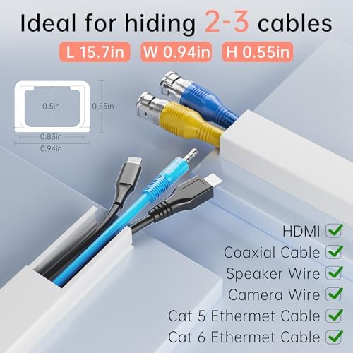 Yecaye 283in Cord Hider, PVC Wire Covers for Cord on Wall, W0.94in H0.55in
