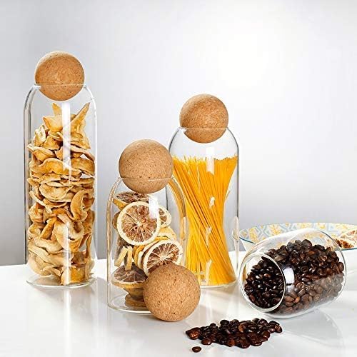 4 Pack Lead-free glass bottle sealed jar with spherical cork , nut storage coffee bean Mason Jars Food Storage Canister for Serving Spice Sugar Salt Tea Coffee