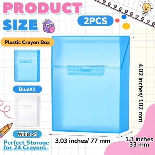 Clabby 2 Pcs Clear Plastic Crayon Boxes Hold 24 Count, Blue,Clear