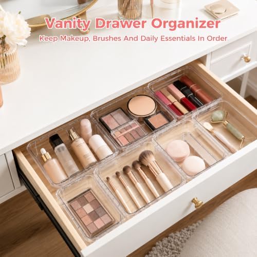 15 Pcs Expandable Drawer Organizer,Adjustable Drawer Organizer,2-Size,Clear